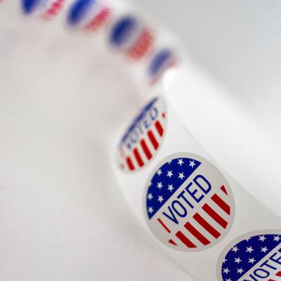 Color photo of a roll of I Voted stickers