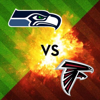 Seahawks and Atlanta Falcons logo facing down with the word VS between them