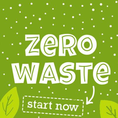 Illustration in bright green and white with the words Zero Waste Start Now