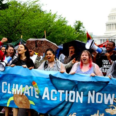 Youth climate activists marching in Washington DC