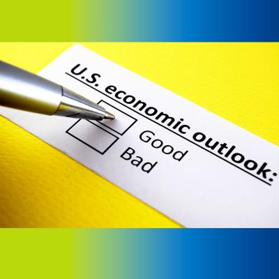 Ballpoint pen marking a box on a US economic outlook survey form