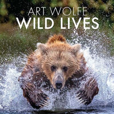 Wild Lives book cover with a huge bear leaping through the water with its ferocious claws extended.