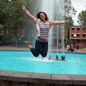 Camp Corey jumping on Red Square fountain