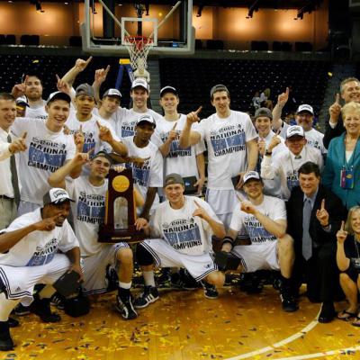 2012 Western Basketball team celebrating on the court winning the National Championship